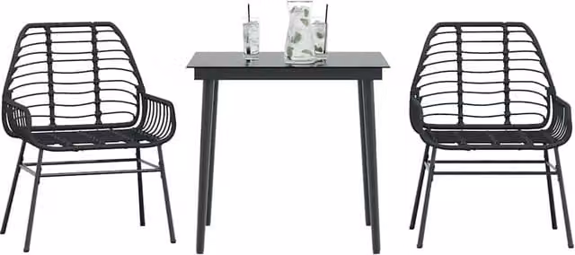 Berkfield Home 3 Piece Modern Garden Dining Set in Black Poly Rattan with Glass Top – 1