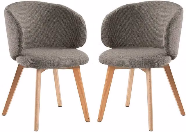 CALICOSY Solene Set of 2 Brown Fabric Dining Chairs with Beech Wood Legs, Height: 79 cm