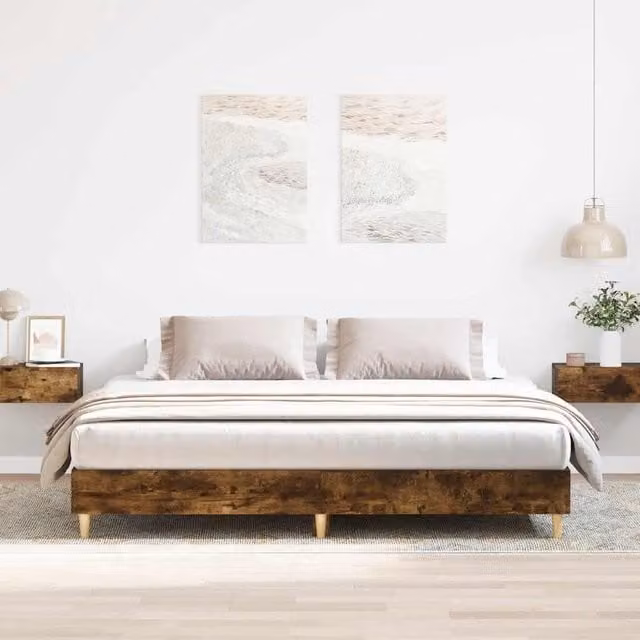 Berkfield Home Smoked Oak Bed Frame in Brown, Engineered Wood, 200 x 200 cm – 1