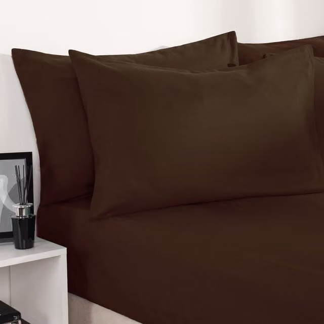Brentfords Plain Microfibre Fitted Bed Sheet, Brown, 90 x 190 cm