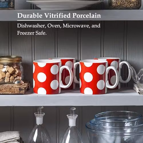 WM Bartleet & Sons 1750 Set of 4 Red and White Dotted Porcelain Mugs, 568 ml – 5