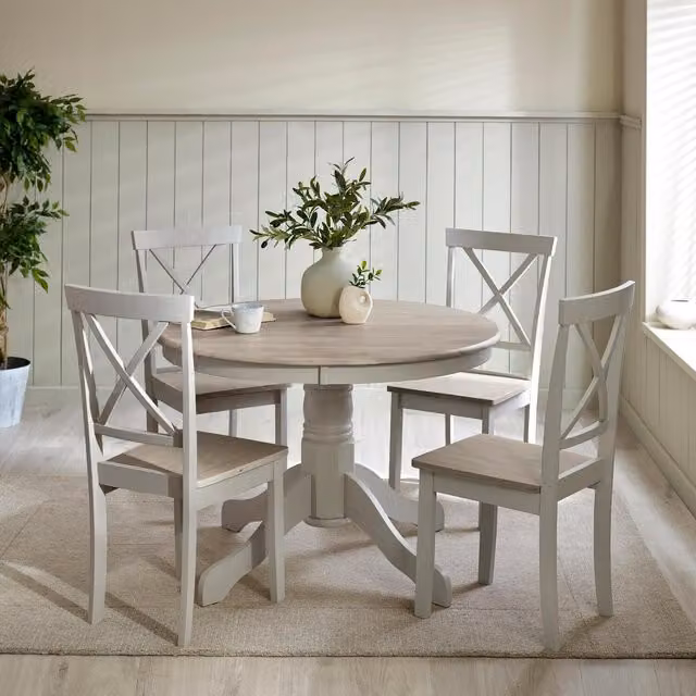 Furniturebox UK Bude Round Rubberwood Dining Table and Millford Chairs Set in Grey
