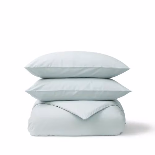 Christy Organic Cotton Percale Duvet Cover and Pillowcase Set in Duck Egg Green/Blue, 200TC, W/H: 180 x 200 cm, Pillowcases: 50 x 70 cm – 2