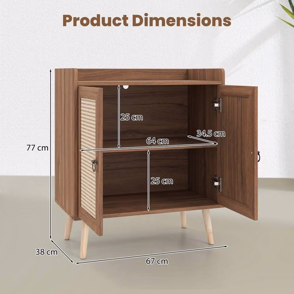 VOGREX Brown Rattan 2 Door Sideboard Bar Cabinet with Adjustable Shelves – 2