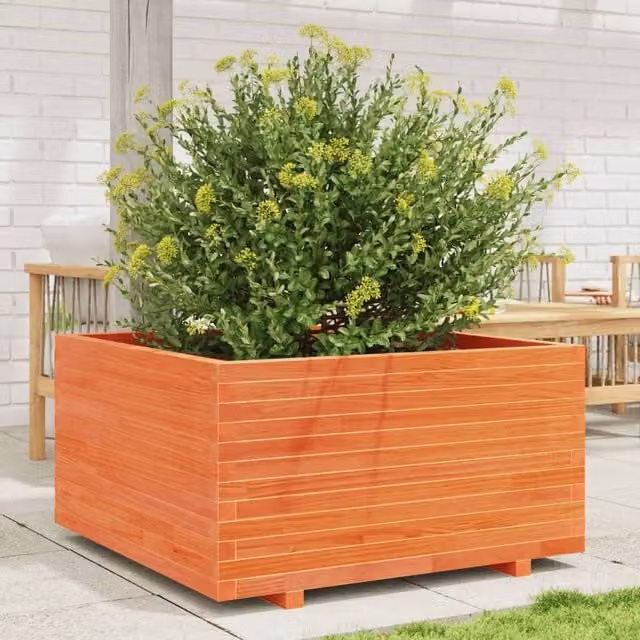 Berkfield Home Garden Brown Wood Planter Tub W: 90 cm, D: 90 cm, H: 49.5 cm