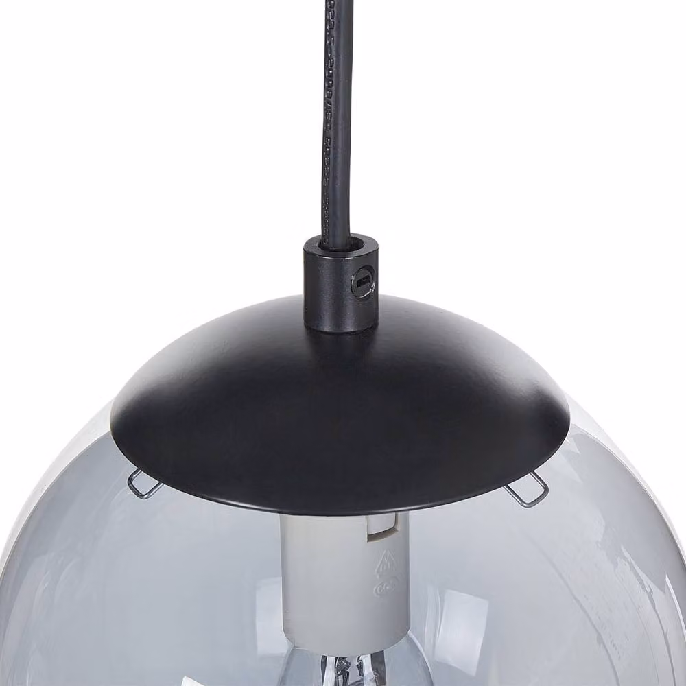 Wyld and Coco 5-Light Industrial Pendant Lamp with Grey Smoked Glass Shades and Black Metal Base – 4