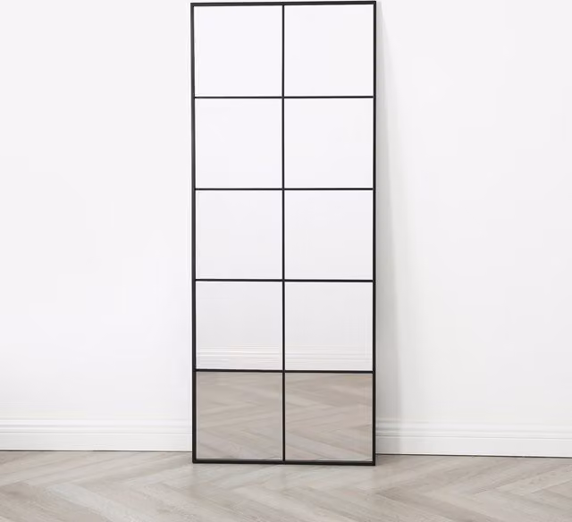 Aion Window Mirror with Rectangular Metal Frame in Black, W/H: 60 x 150 cm