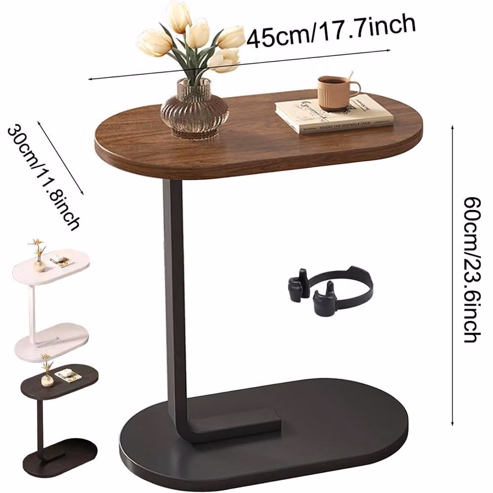 SPETLEK C-Shaped Compact Sofa Side Table and Laptop Coffee Table in Brown, W/D/H: 60 x 45 x 28 cm – 2