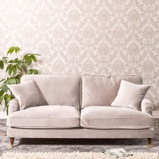 Artemis Home Mackenzie 3 Seat Silver Velvet Upholstered Sofa with Solid Wood Frame
