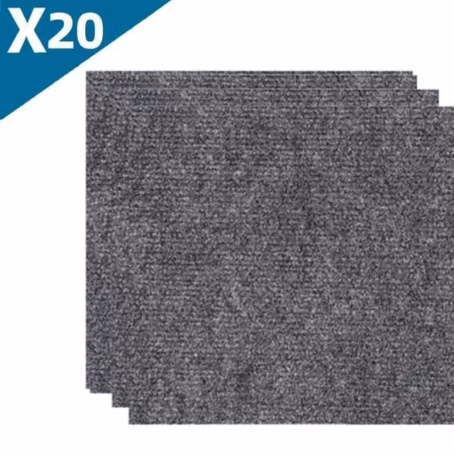 NESTLUNE Grey Modern Plain Carpet Tiles, 5m2 Box (20 Tiles) – 1