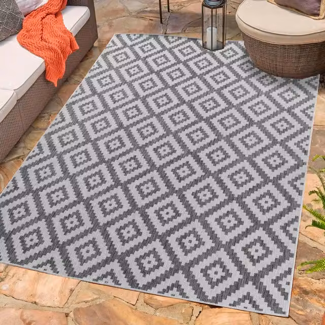Desire Rugs Modern Diamond Design Waterproof Indoor-Outdoor Rug, Grey, W: 200 cm, D: 290 cm
