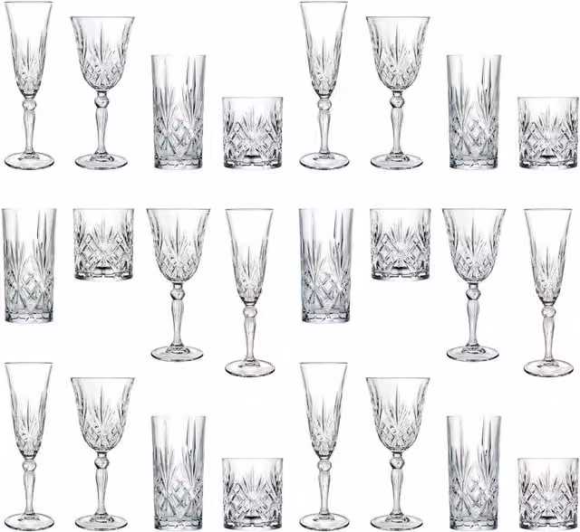 RCR Melodia 24-Piece Crystal Glassware Set, Transparent Champagne Flutes – 1