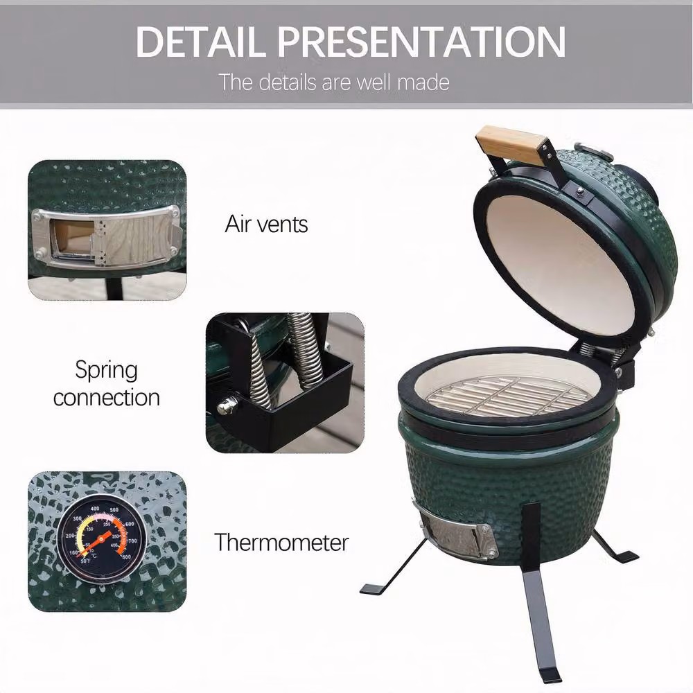 Alivio Ceramic Kamado Charcoal BBQ Grill and Smoker with Thermometer in Green – 3