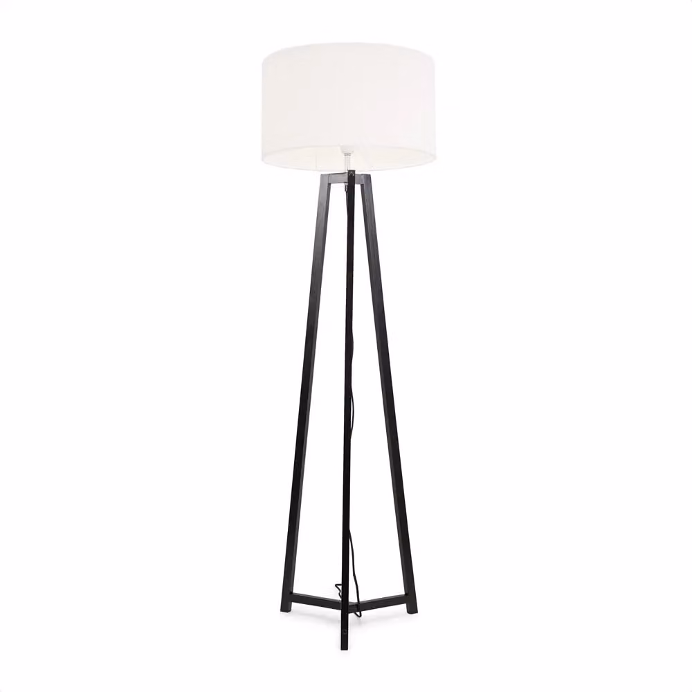 ValueLights Lottie Black Wood Tripod Floor Lamp with Beige Fabric Cylinder Shade – 2
