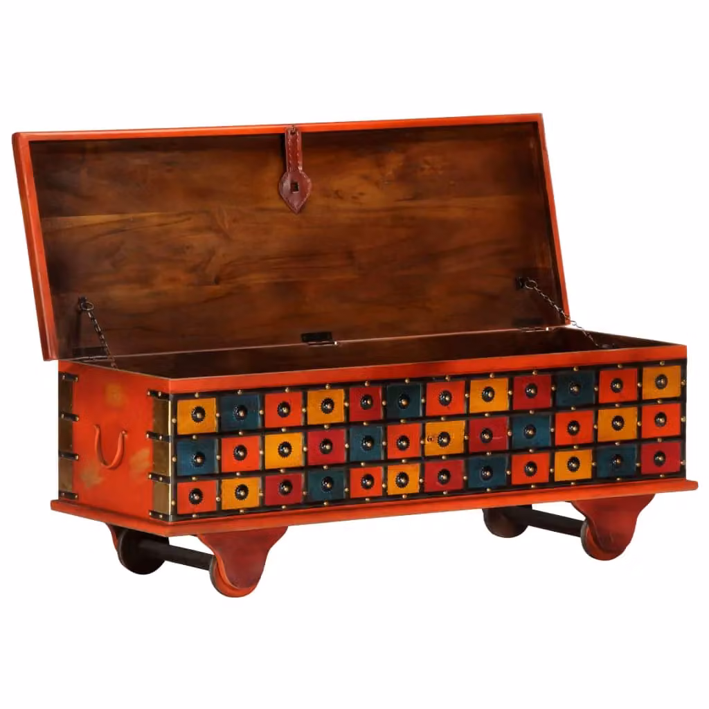 Berkfield Home Red Lacquered Solid Acacia Wood Storage Box with Castors W/D/H: 110 x 40 x 40 cm – 2