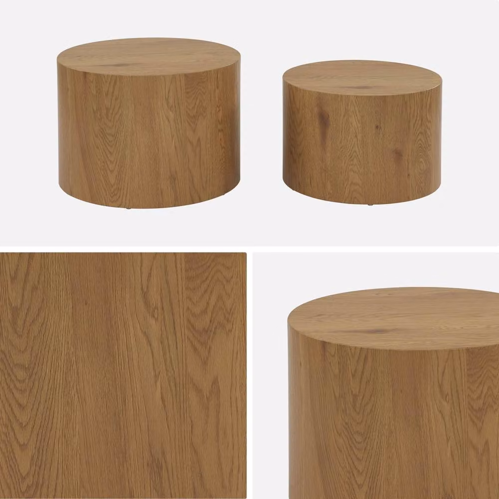 sweeek Set of 2 Round Nesting Coffee Tables in Light Brown Wood Effect – 3