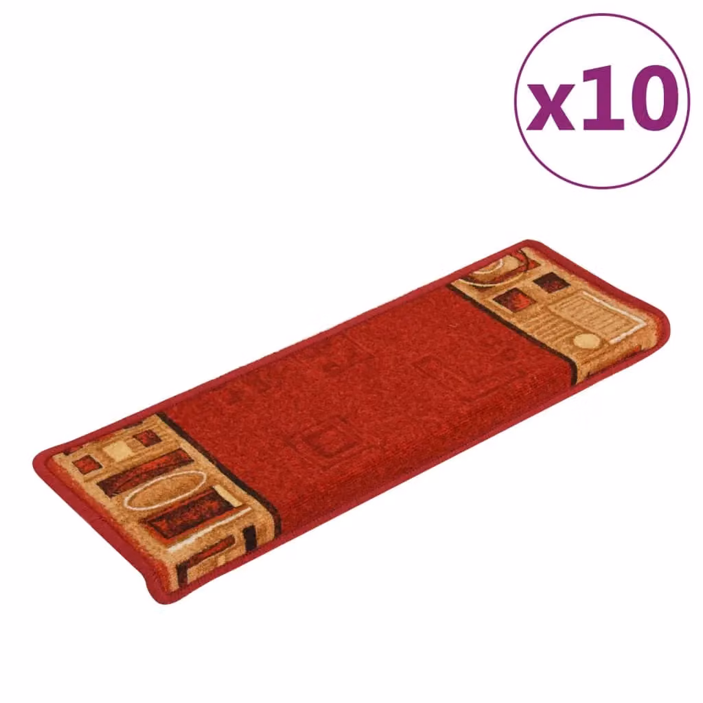 Berkfield Home Self-adhesive Stair Mats, 10 Pieces, Red, W: 65 cm, D: 21 cm, H: 4 cm – 2