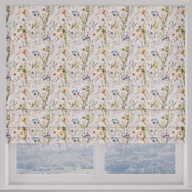 Linda Barker Alda Made to Measure Blackout Roman Blind in Blue Floral Design