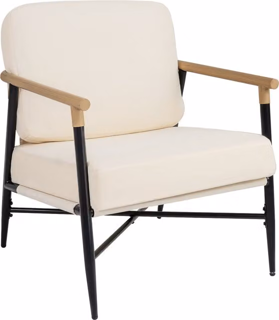 Costway Modern Tub Accent Armchair with Armrests in White and Beige Fabric and Metal Frame