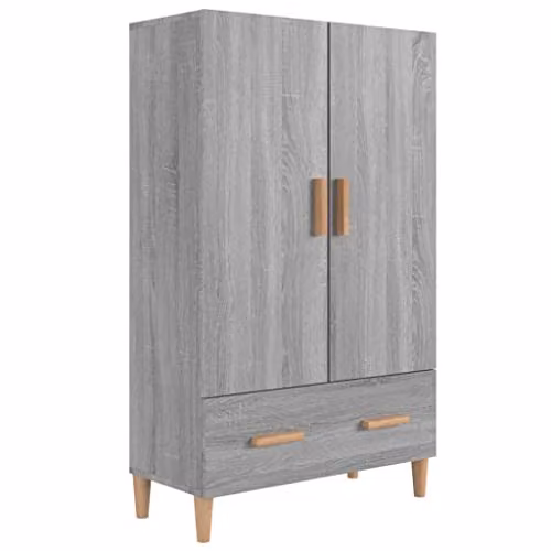 vidaXL Grey Sonoma Modern Highboard with Hinged Doors and Drawers, W: 70 cm, D: 31 cm, H: 115 cm