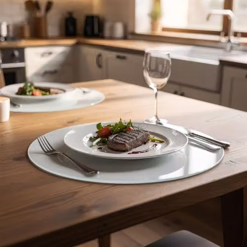 Harbour Housewares Set of 6 Round White Glass Placemats, Diameter: 30 cm – 5