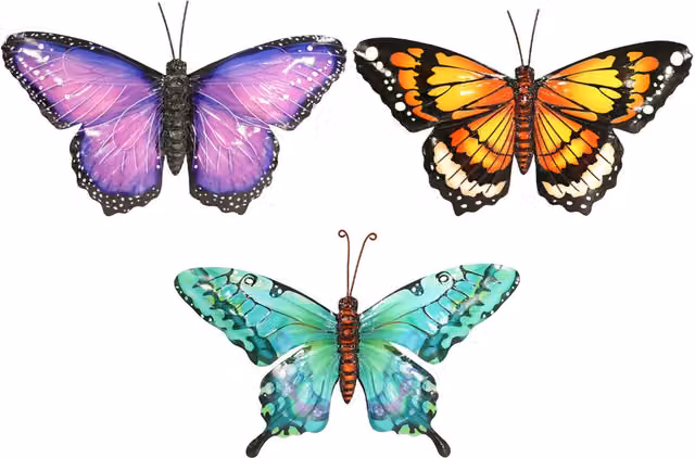 Betley Butterfly Set of 3 Multicolour Metal Butterfly Garden Fence and Wall Art