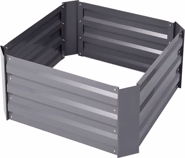 Kidkid Grey Galvanised Steel Square Raised Planter Box for Ornamental, Herb and Vegetable Gardens