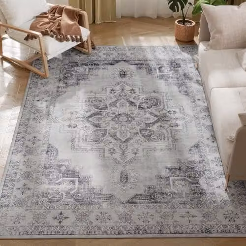 HOMCOM Vintage Floral Area Rug, Grey, W: 230 cm, D: 160 cm – 1