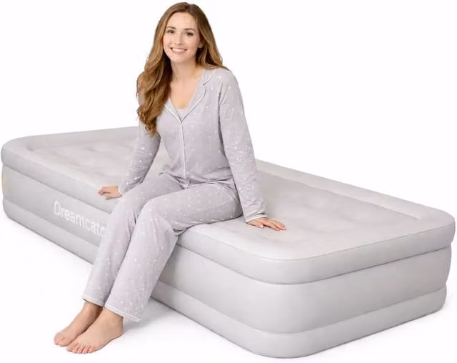 Dreamcatcher Grey PVC Plush Inflatable Camping Air Bed Single Size W: 96 cm, L: 195 cm