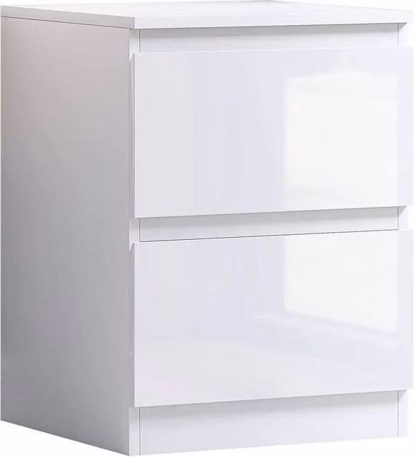 VOGREX White Gloss Handleless 2 Drawer Nightstand – 1
