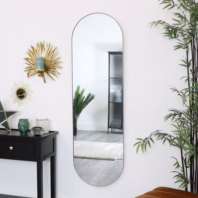 Melody Maison Minimalist Gold Oval Wall Mirror, W/H: 140 x 43 cm