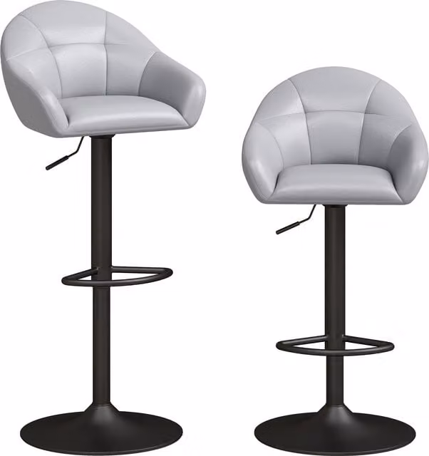 HOMCOM Set of 2 Grey Adjustable Height Bar Stools with Armrests and Backrests