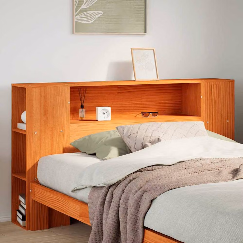 Berkfield Home Wax Brown Solid Wood Pine Headboard with Storage, Width: 150 cm – 2