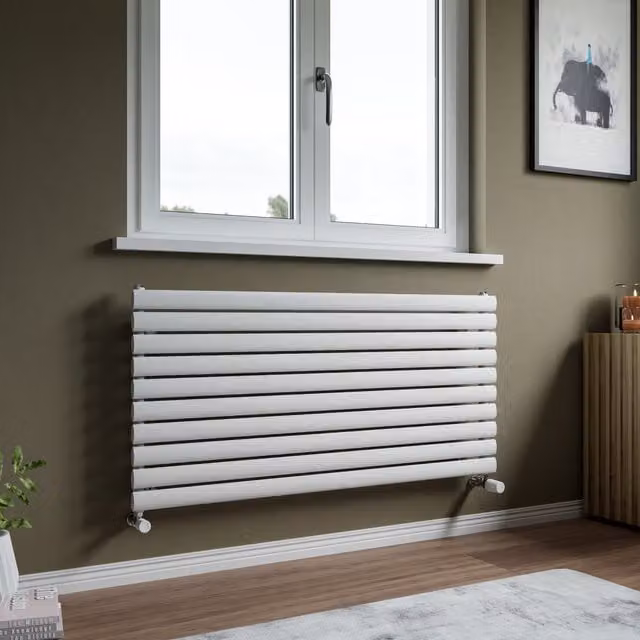 Agadon Neo Oval Tube Horizontal Designer Radiator in White, W: 120 cm, H: 58.4 cm, D: 58.4 cm