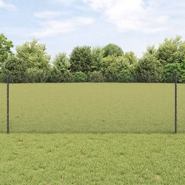 Berkfield Home Grey Powder-Coated Steel Welded Wire Fence with 44 U-Profile Posts