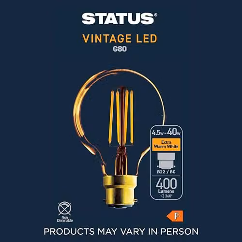 Status Crystalite Antique LED G80 Globe BC Gold Light Bulb, 4W – 4