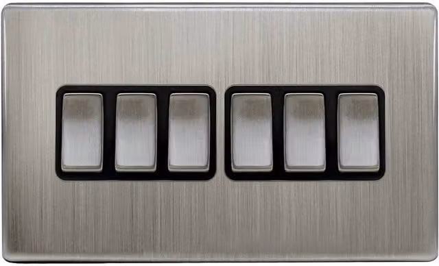 SPETLEK 6 Gang 2 Way On/Off Wall Mounted Light Switch, Grey, W: 520 mm, H: 10000 mm – 1