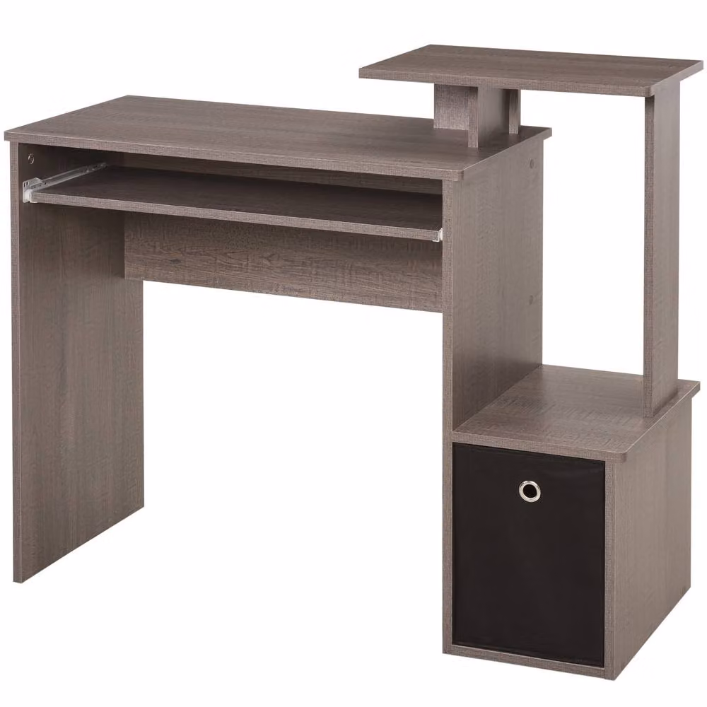 STILVORA Modern Grey Computer Desk with Keyboard Tray and Single Pedestal Drawer – 4