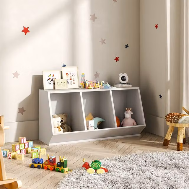 Livingandhome White Minimalist Cube Toy Storage Organiser for Children's Rooms