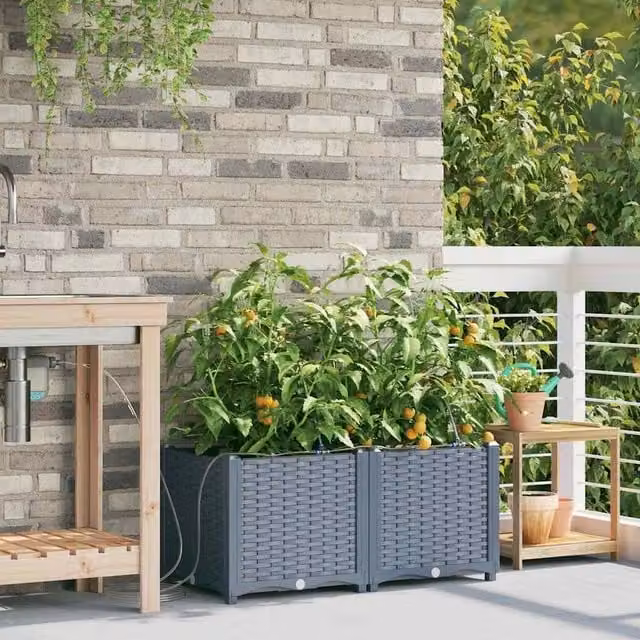 Berkfield Home Garden Planters with Water Irrigation System, 2 Pack, Grey