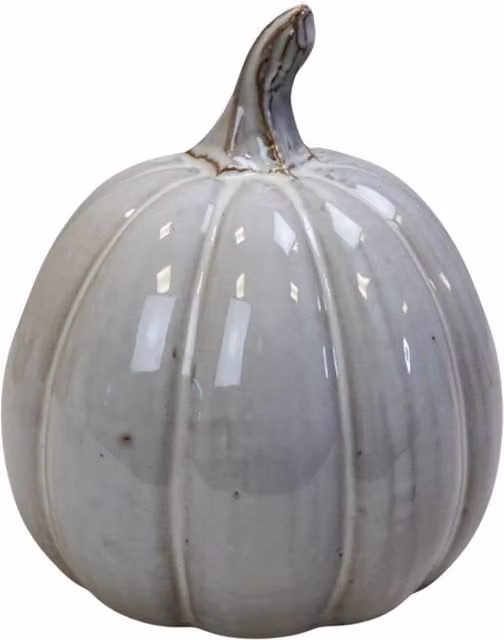 Four Candle Glazed Ceramic Pumpkin Decoration in White for Autumn and Halloween Home Décor, W: 15.0 cm, D: 17.0 cm, H: 4.0 cm