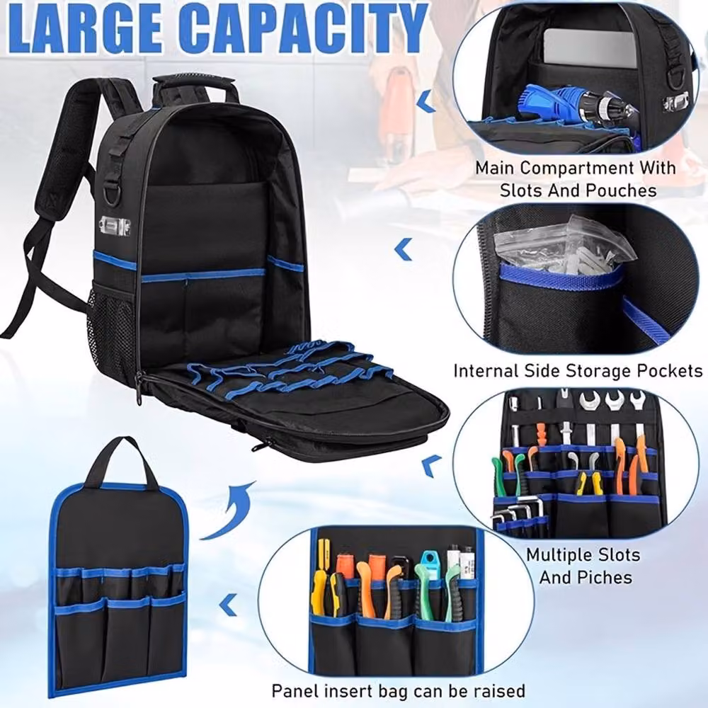 Ventryn Black Large Capacity Tool Storage Backpack W/D/H: 40.0 x 30.0 x 16.0 cm – 5