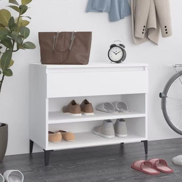 Berkfield Home White Modern Shoe Cabinet with Doors and Drawers, W/D/H: 70 x 36 x 60 cm
