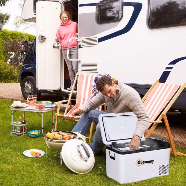 Outsunny 18L Portable Car Refrigerator in White and Black