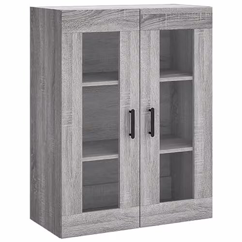 vidaXL Modern Wall Mounted Cabinet with Glass Doors in Grey, W/D/H: 69.5 x 34 x 90 cm – 1