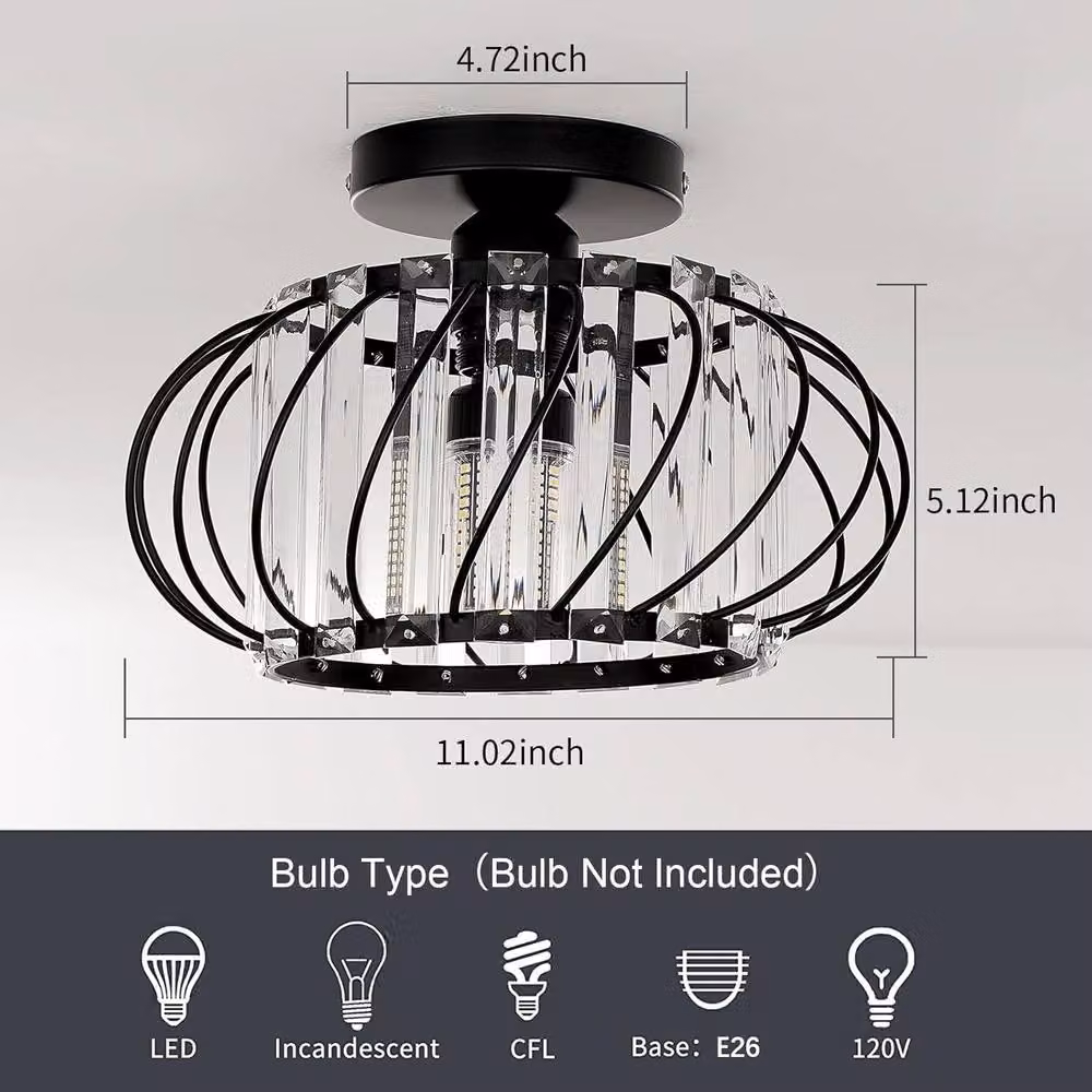 COMELY Modern Black Crystal and Metal Ceiling Light Chandelier with E27 Bulb Holder – 4