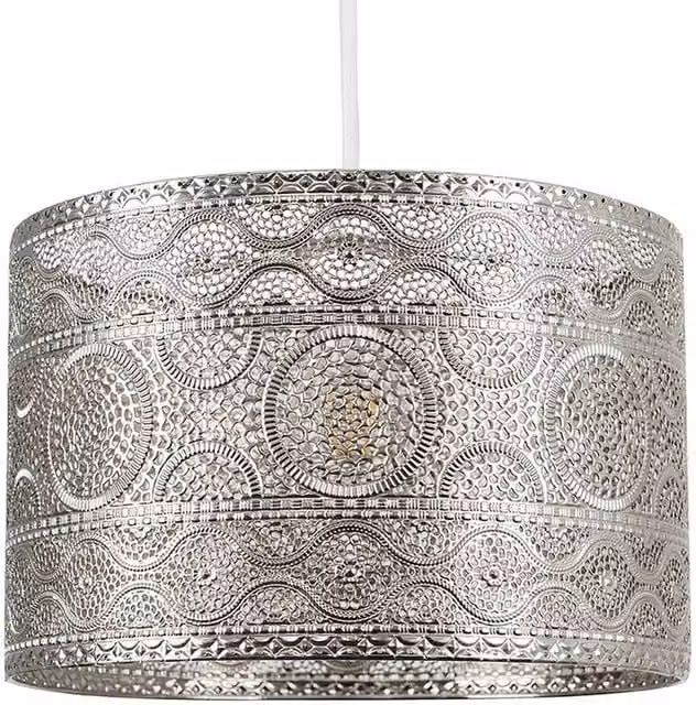 EONLION Moroccan Metal Pendant Ceiling Light Shade in Chrome Silver
