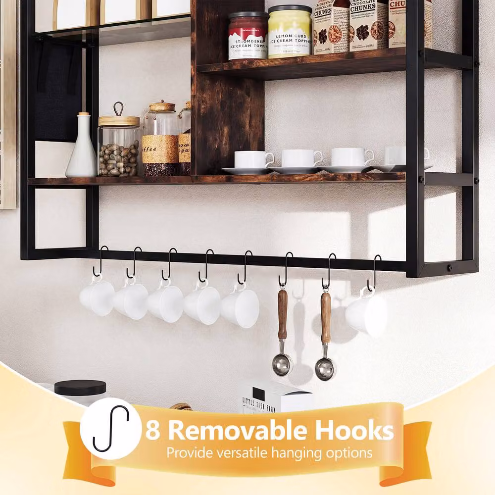 Costway Industrial 6-Tier Wall Mounted Floating Shelves with 8 S-Hooks in Black – 6