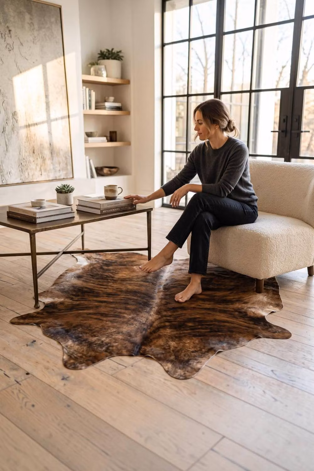 Infinity Leather Natural Cowhide Hairon Rug in Brown and White, W: 180 cm x D: 220 cm – 6