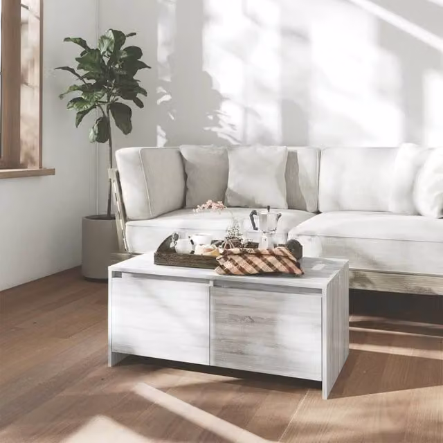 Berkfield Home Modern Rectangular Coffee Table in Grey Sonoma, W/D/H: 90 x 50 x 41.5 cm